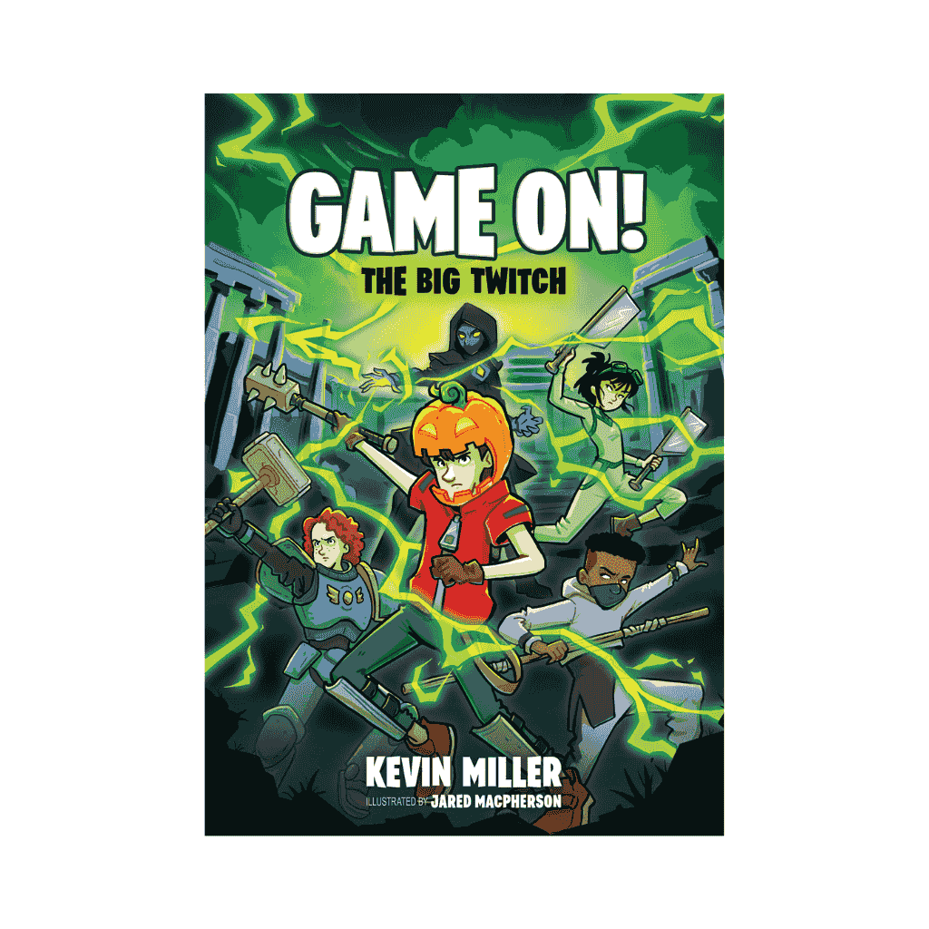 Game On! The Big Twitch book cover from the Game On! Series for young gamers ages 8-12, featuring animated kids in a video game battle scene.