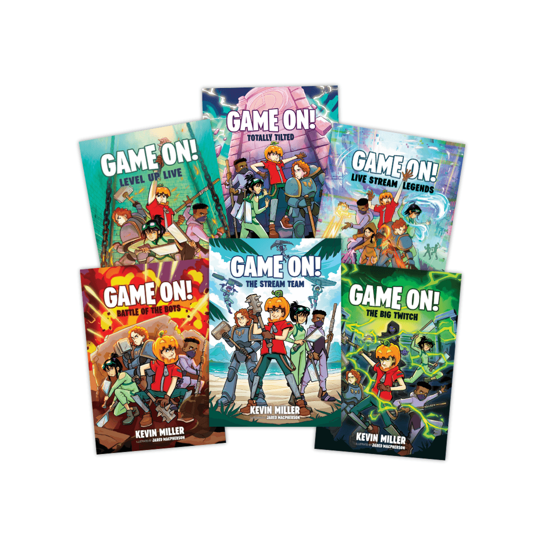 Game On! Series (6-Pack) book bundle for young gamers ages 8-12 featuring colorful covers with gaming-themed adventures and characters.