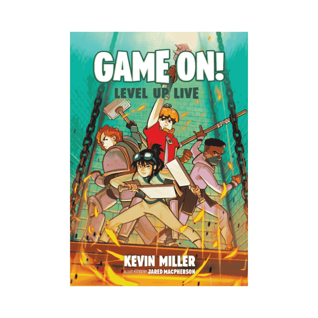 Game On! Level Up Live book cover from the Game On! Series for young gamers ages 8-12, featuring animated kids in action poses with gaming gear.