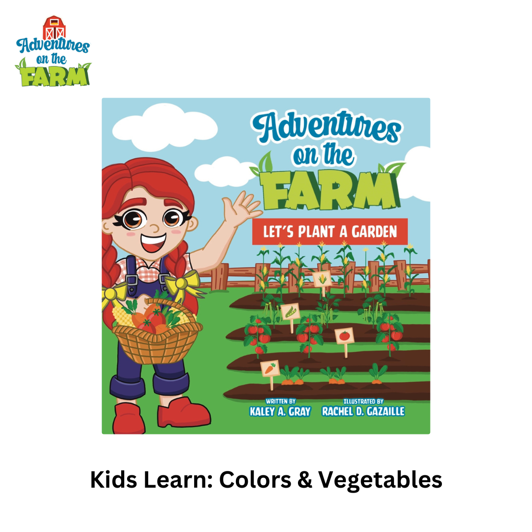 Cover of Farm Adventure Colors Book with tagline 'Kids Learn: Colors & Vegetables.' A fun board book for toddlers ages 0-5.