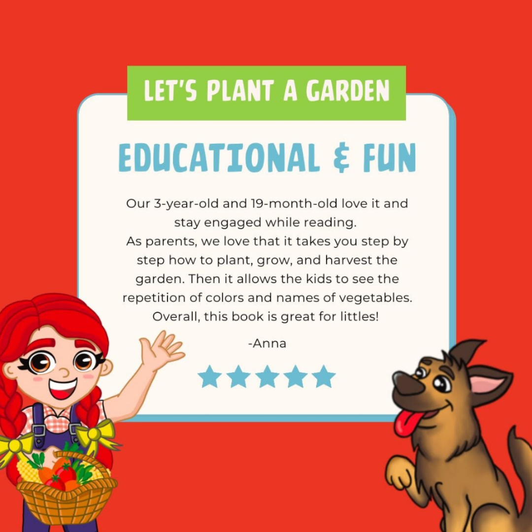 Testimonial page from Farm Adventure Colors Book highlighting its educational value for toddlers learning colors and vegetables.