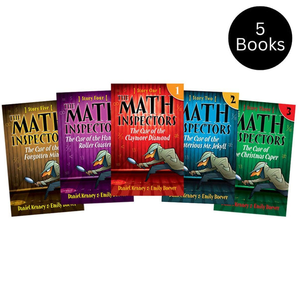 The Math Inspectors (Books 1 - 5) | Math Chapter Books bundle featuring colorful covers for kids ages 8-12, ideal for mystery and math lovers.
